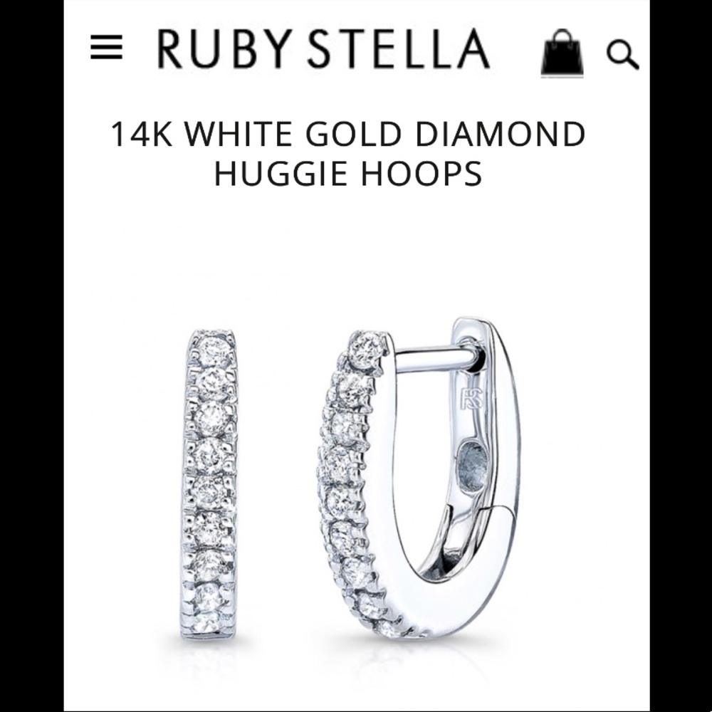 RUBY STELLA 14K WHITE GOLD DIAMOND HUGGIE HOOPS